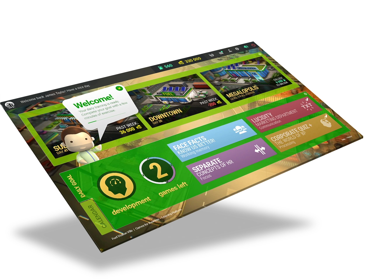 Games for Business platform screenshot – Fuel Station Ville 1