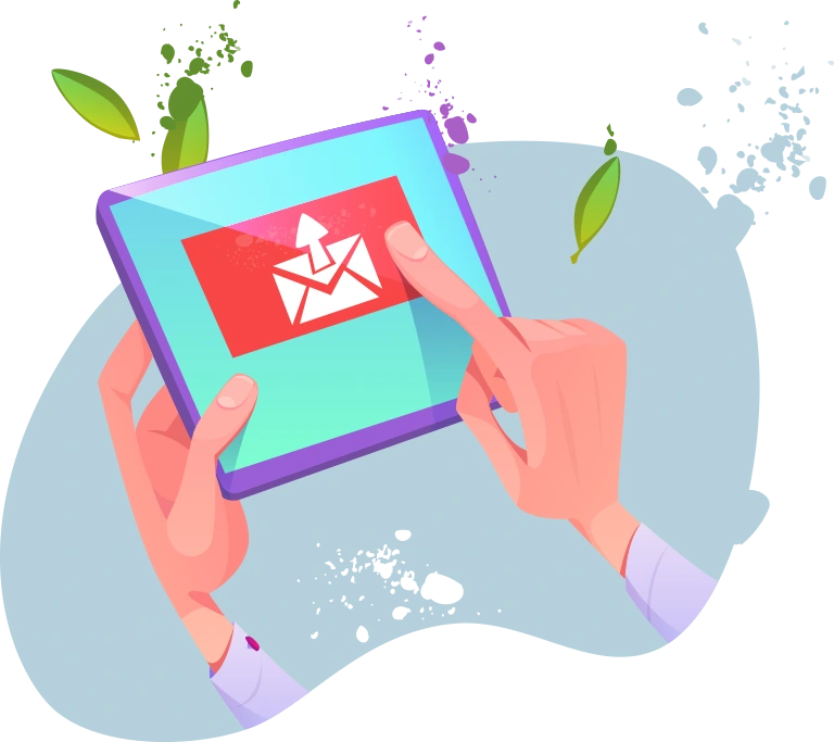 Illustration of hand touching tablet with mail icon