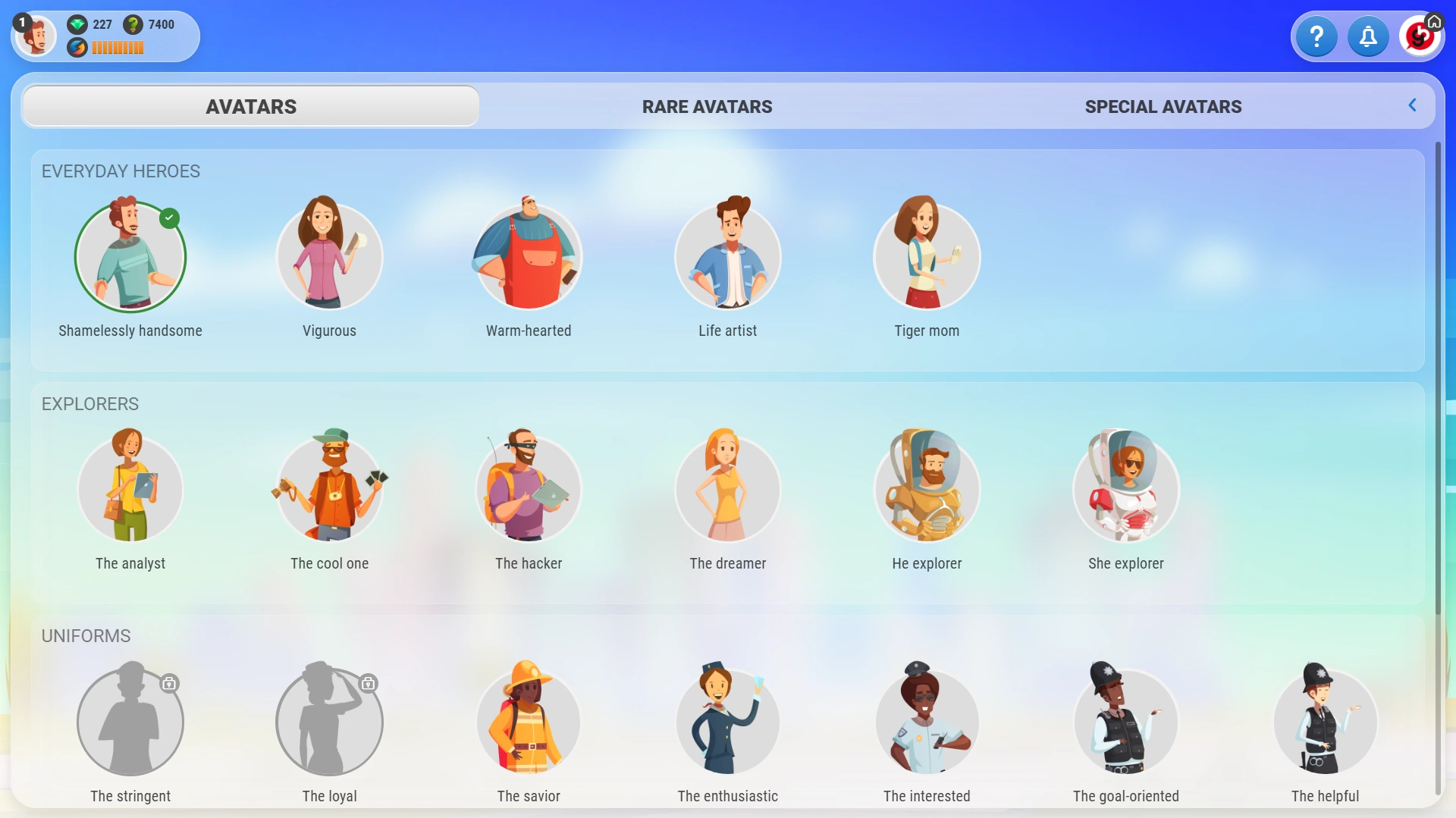 Games for Business platform screenshot - Avatars - light mode