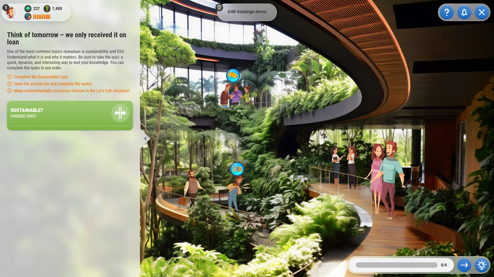 Games for Business platform screenshot - Board 1 - light mode