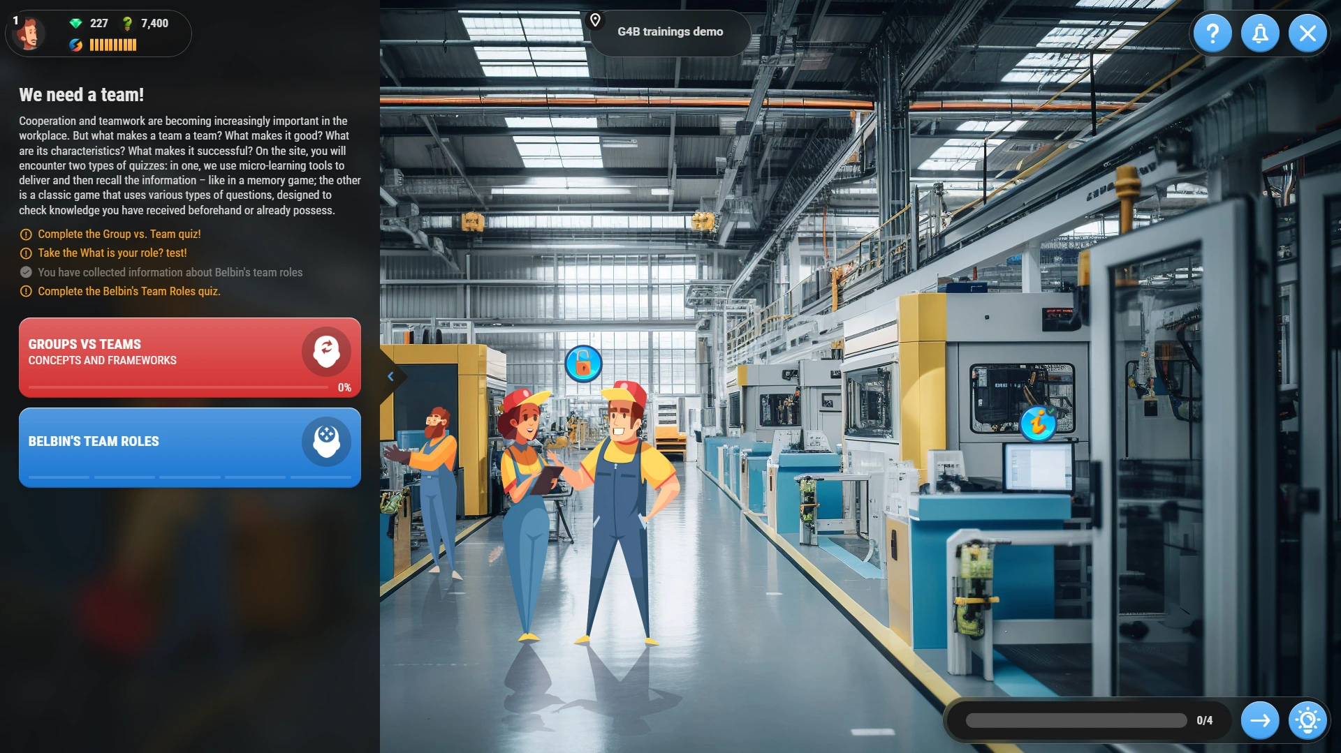 Games for Business platform screenshot - Board 2 - dark mode