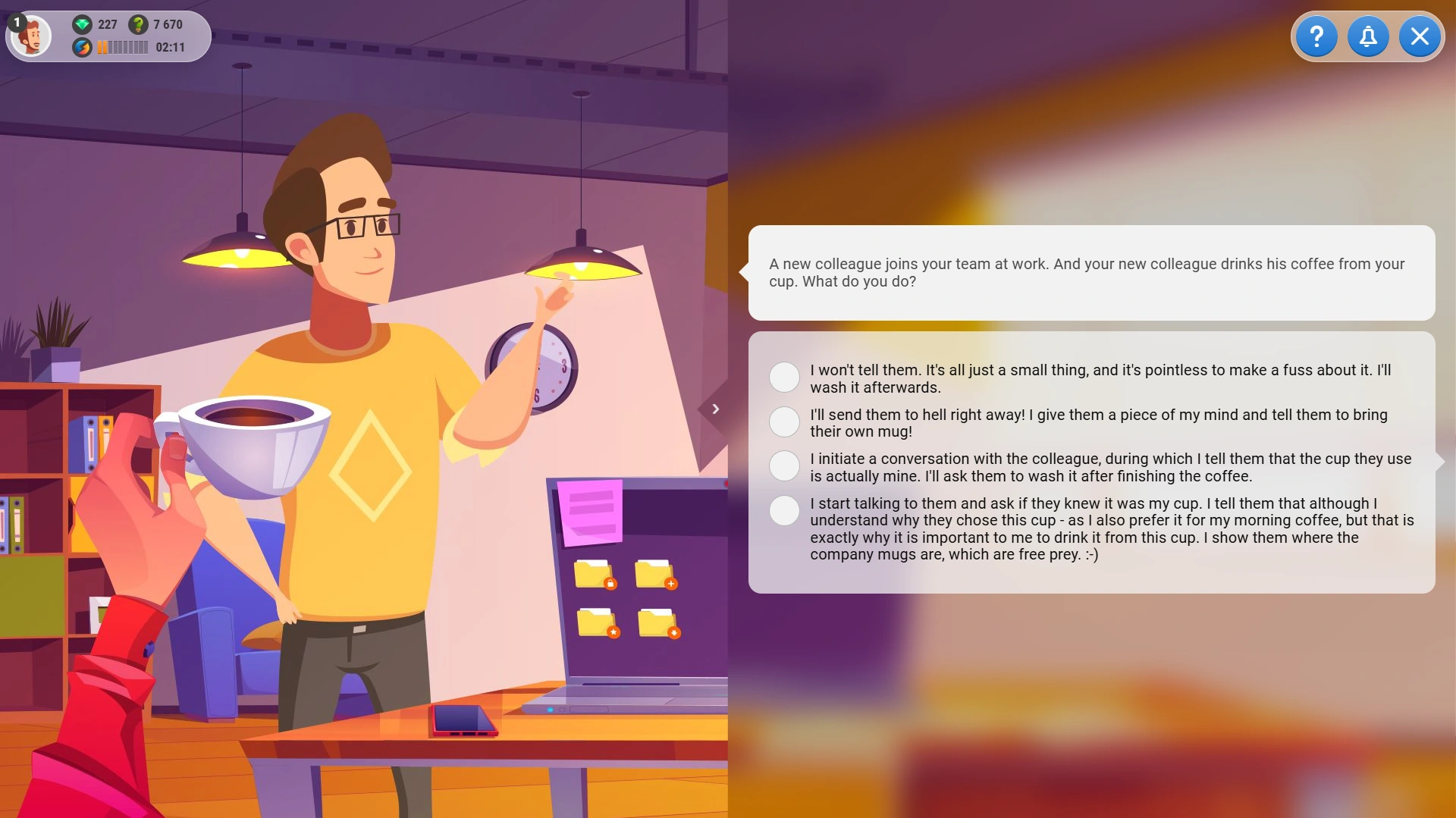 Games for Business platform screenshot - Conversation - light mode